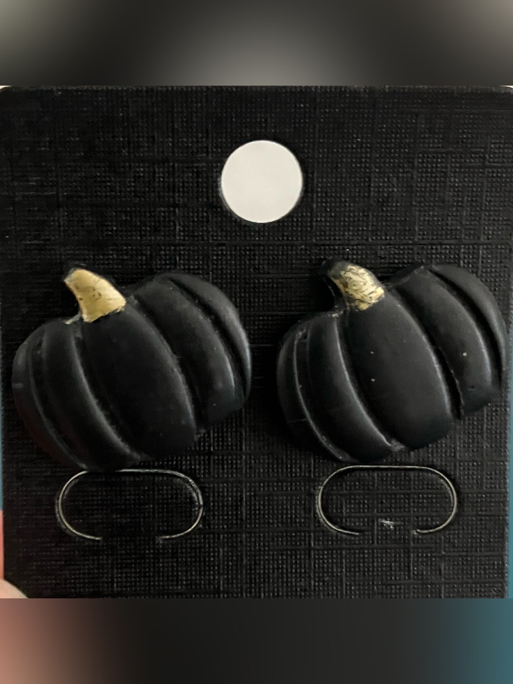 Handmade little black & gold pumpkin stud earrings